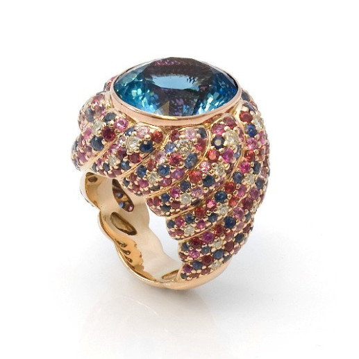 Anello di Topazine blu Cocktail - Alti gioielli