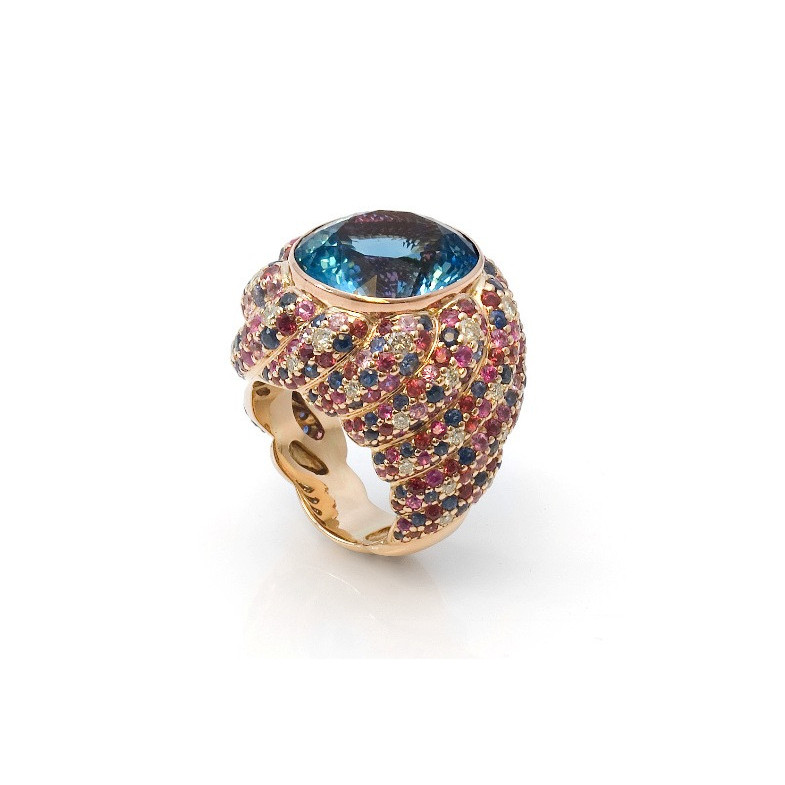 Anillo Topacio Azul Cocktail - Alta Joyería