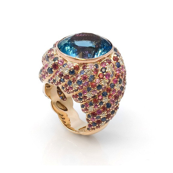 Anillo Topacio Azul Cocktail - Alta Joyería