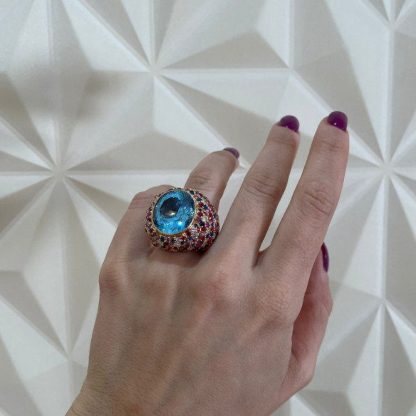 Anillo Topacio Azul Cocktail - Alta Joyería