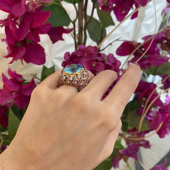 Anillo Topacio Azul Cocktail - Alta Joyería