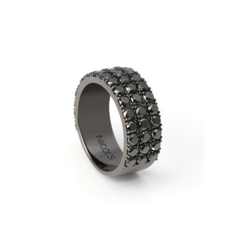 Anel em Ouro com Diamantes Negros Black Power - meia aliança