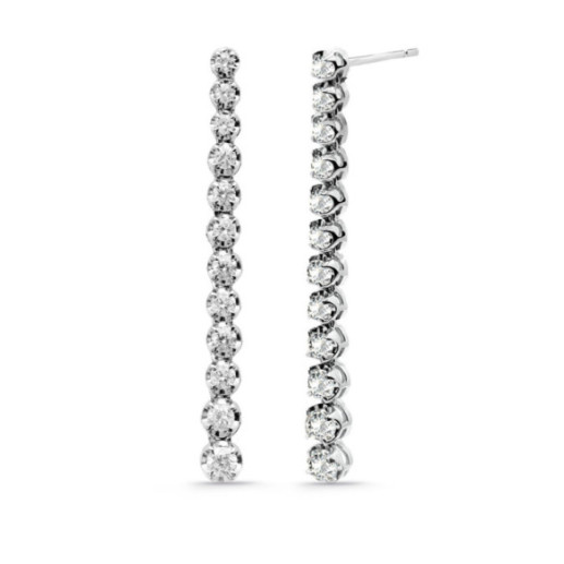 Pendientes Diamantes Largos 1.30Ct Riviere Oro Blanco - PENDIENTES