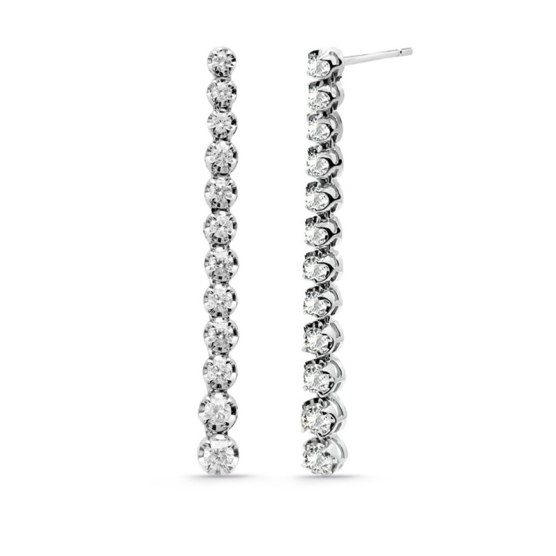 Orecchini lunghi con diamanti Riviere in oro bianco da 1,30 ct - ORECCHINI