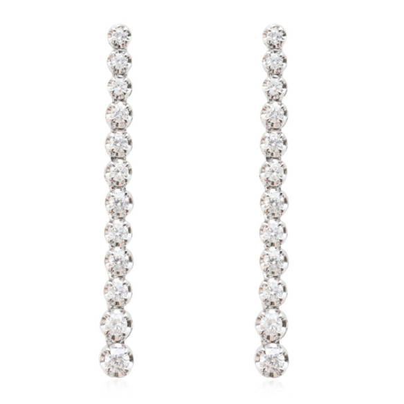 Pendientes Diamantes Largos 1.30Ct Riviere Oro Blanco - Boucles d’oreilles