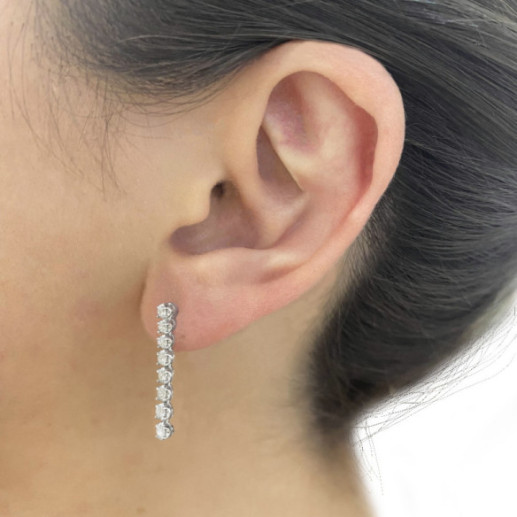 Long Diamond Earrings 0.55Ct Riviere White Gold - Bride earrings 2