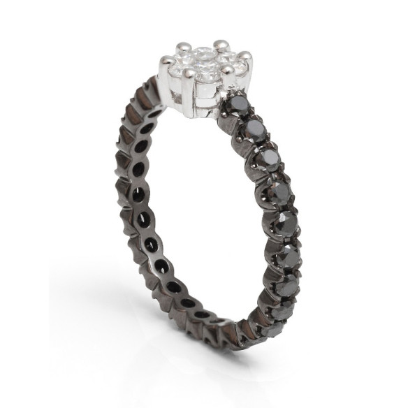 Anillo Diamantes Negros Blancos Black Power - Génial