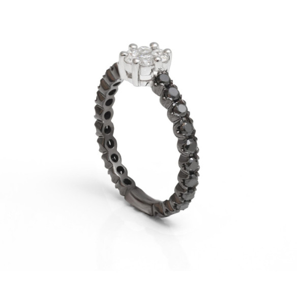 Anello con diamante nero bianco Black Power - Anelli in oro bianco