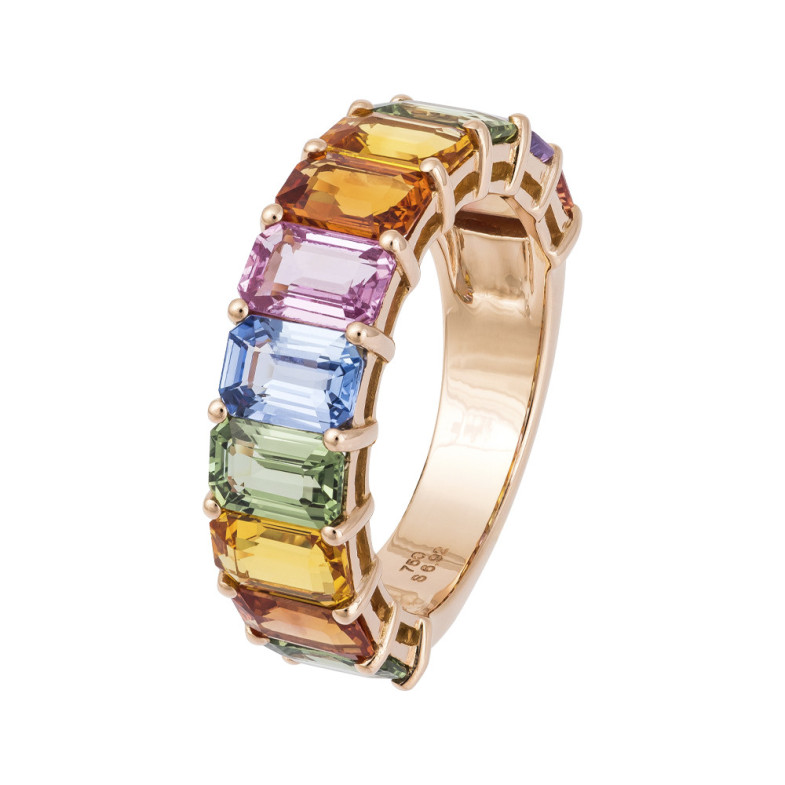 Anello con zaffiri color oro rosa arcobaleno - Anelli d'oro rose