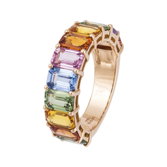 Anello con zaffiri color oro rosa arcobaleno - Anelli d'oro rose