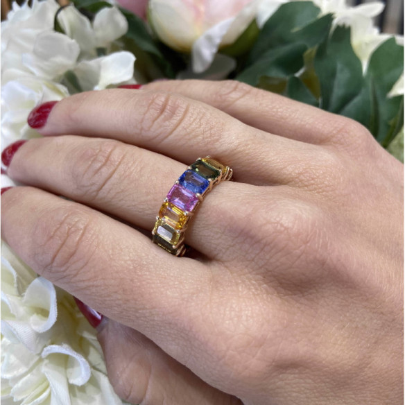 Anello con zaffiri color oro rosa arcobaleno - Anelli d'oro rose
