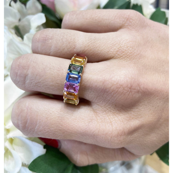 Anello con zaffiri color oro rosa arcobaleno - Anelli d'oro rose