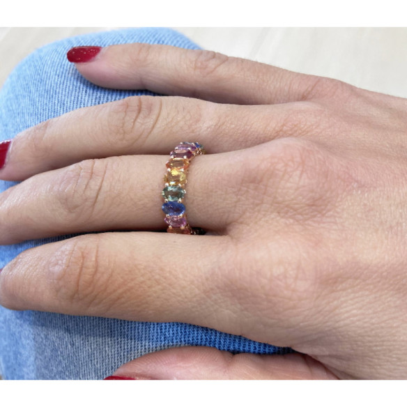 Sapphires Rose Gold Color Ring RAINBOW - Sapphire rings