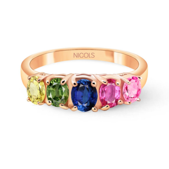 Anillo Zafiros Colores Y Rubí Oro Rosa Rainbow - Anillos de Zafiro