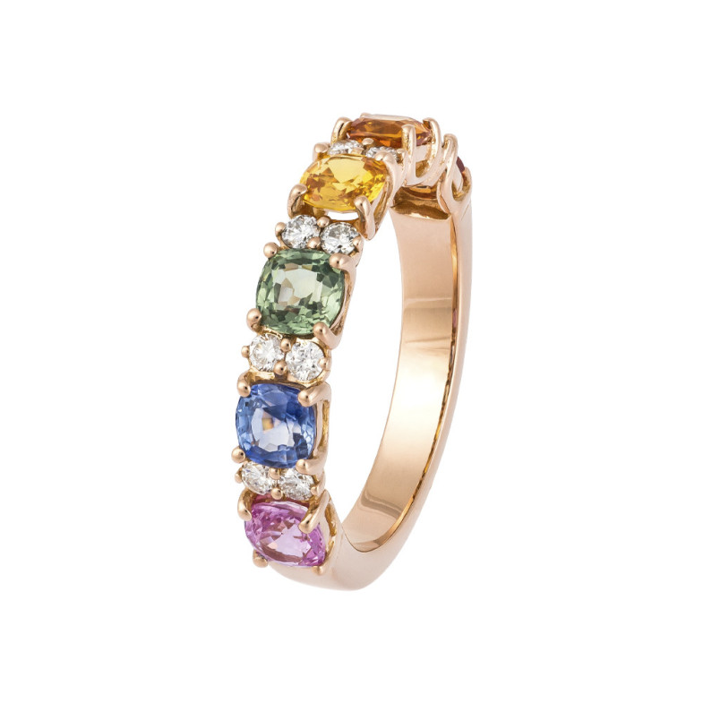 Diamonds and sapphires ring Colors RAINBOW - Pink Gold Rings