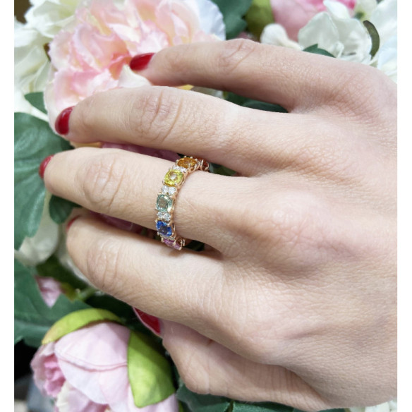Anello diamante e colori Sapphire Rainbow - Anelli d'oro rose