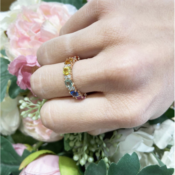 Diamonds and sapphires ring Colors RAINBOW - Pink Gold Rings