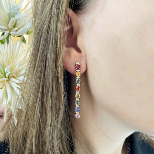 Pendientes Zafiros Colores Oro Rosa Rainbow - Boucles d'oreilles autres pierres colorées 2