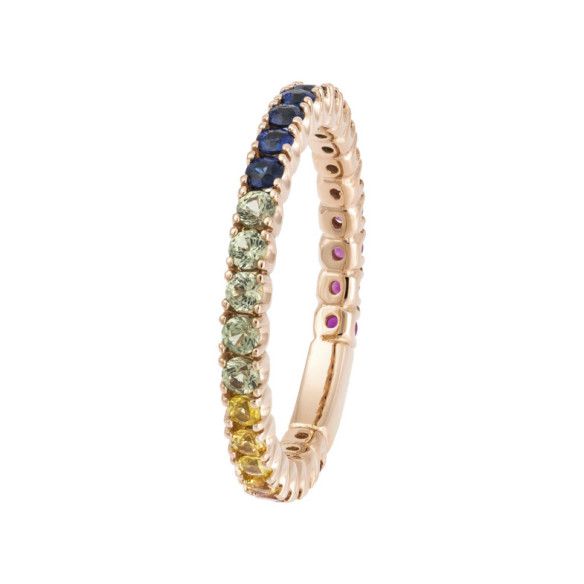 Anillo Oro Rosa Rainbow 19 Zafiros Colores 0.98Ct - Anillos de Zafiro