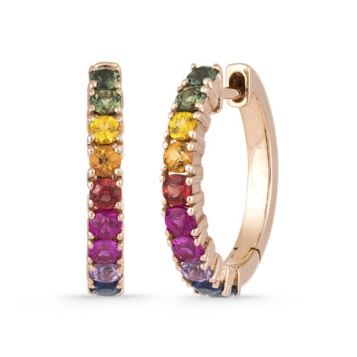 Sapphire Hoop Earrings Rose Gold Colors RAINBOW - Colored Gemstone Earrings