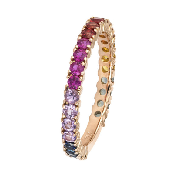 Riviere RAINBOW Rose Gold Colored Sapphires Ring - Sapphire rings