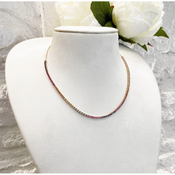 Gargantilla Zafiros Colores Oro Rosa Rainbow - COLLARES