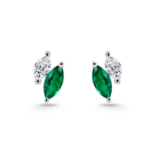 Marquise Climbing Earrings Diamonds and Emeralds - Climbing earrings