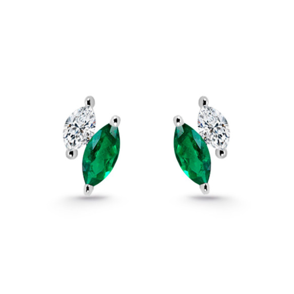 Pendientes Trepadores Marquise Diamantes y Esmeraldas - Pendientes Trepadores