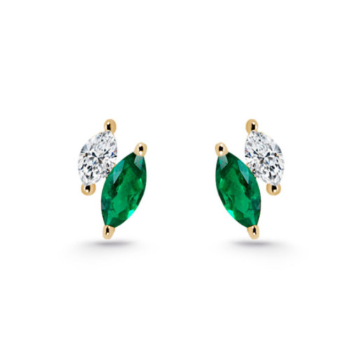 Pendientes Trepadores Marquise Diamantes y Esmeraldas Oro Amarillo - Orecchini arrampicati