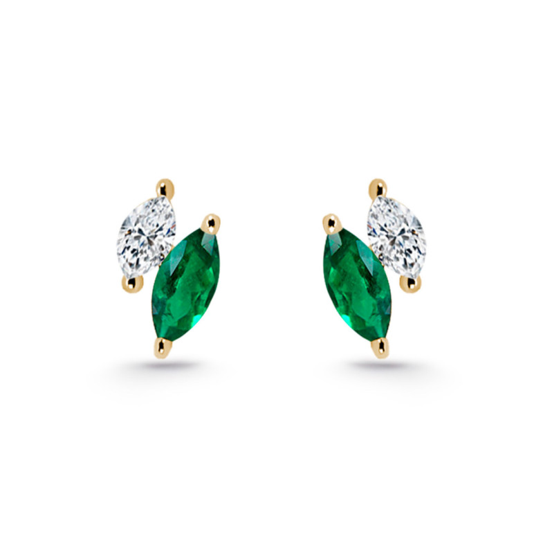 Pendientes Trepadores Marquise Diamantes y Esmeraldas Oro Amarillo - Brincos de escalada