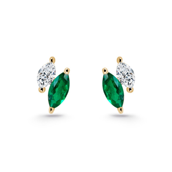 Pendientes Trepadores Marquise Diamantes y Esmeraldas Oro Amarillo - Pendientes Trepadores