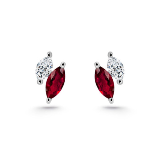 Pendientes Trepadores Marquise Diamantes y Rubíes - Brincos de escalada