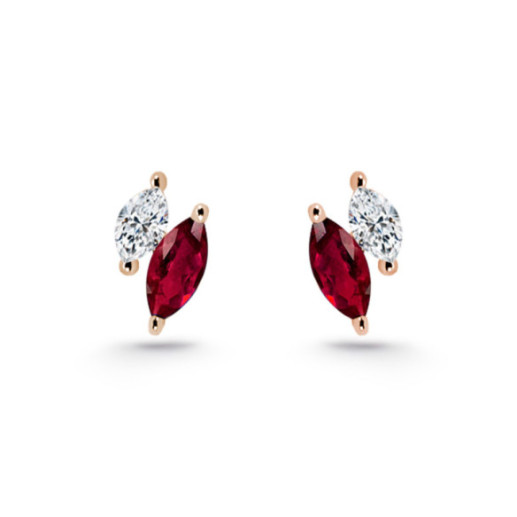 Pendientes Trepadores Marquise Diamantes y Rubíes Oro Rosa - Brincos de escalada
