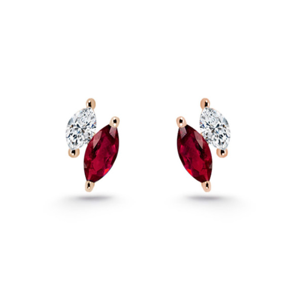 Pendientes Trepadores Marquise Diamantes y Rubíes Oro Rosa - Pendientes Trepadores