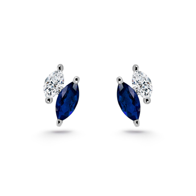 Pendientes Trepadores Marquise Diamantes y Zafiros - Boucles d’oreilles
