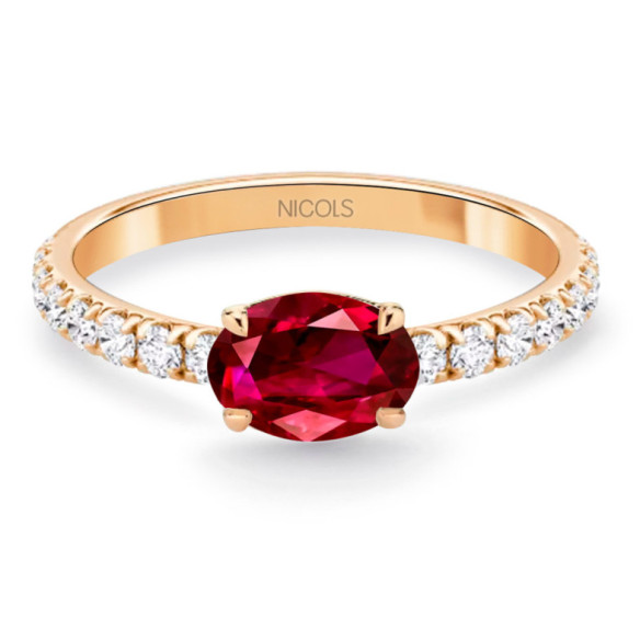 Anillo Rubí y Diamantes Lolita 0.45 Oro Rosa - RINGE