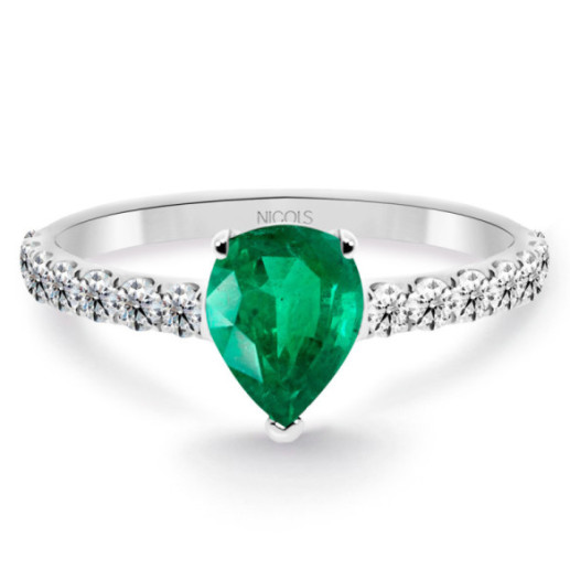 Lolita Pear Ring Emerald and Diamonds 0.85 White Gold - Rings