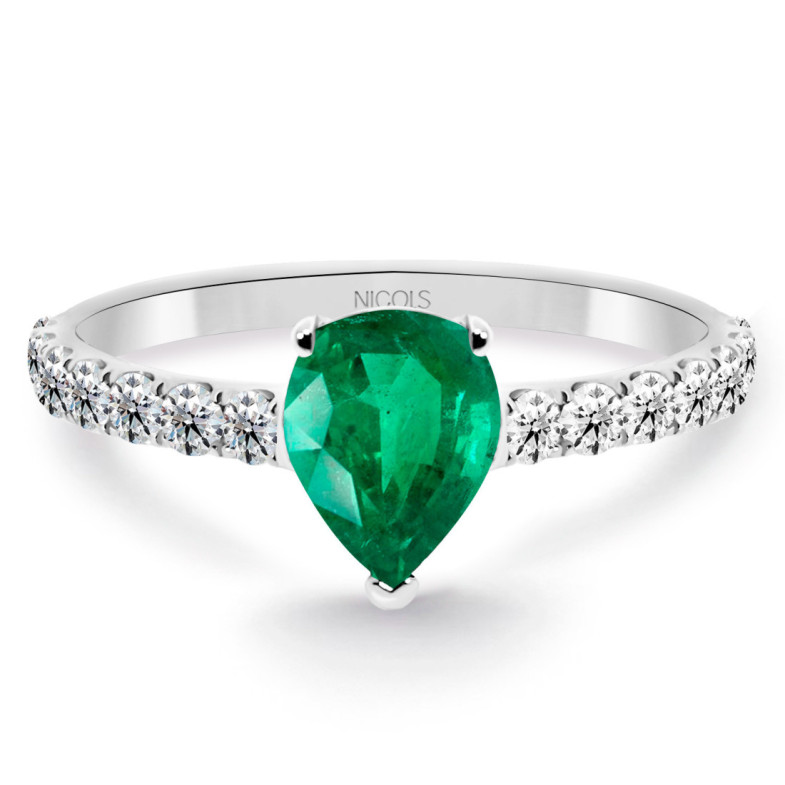 Lolita Pear Ring Emerald and Diamonds 0.85 White Gold - Rings