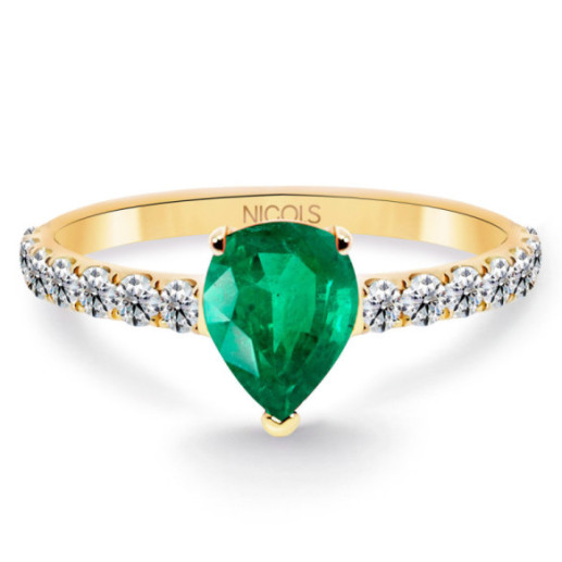 Anillo pera Lolita Esmeralda y Diamantes 0.85 Oro Amarillo - Versprechen Ringe Diamanten