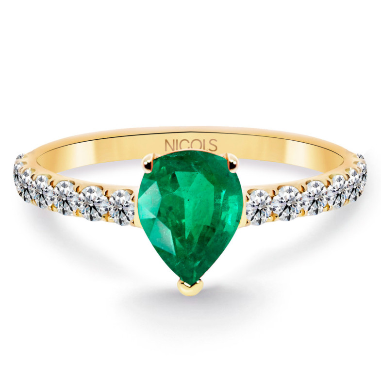 Anillo pera Lolita Esmeralda y Diamantes 0.85 Oro Amarillo - Promessa anéis diamantes