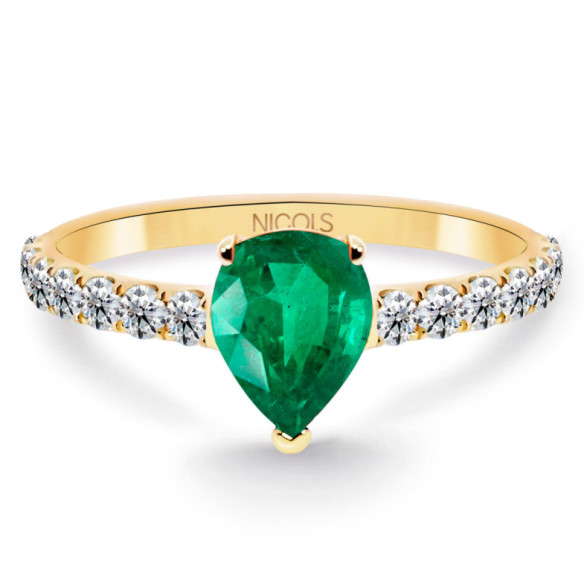 Anillo pera Lolita Esmeralda y Diamantes 0.85 Oro Amarillo - Promessa anéis diamantes