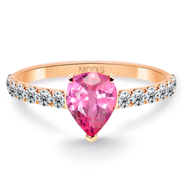 Anillo pera Lolita Zafiro rosa y Diamantes 0.80 Oro Rosa - Bagues en saphir