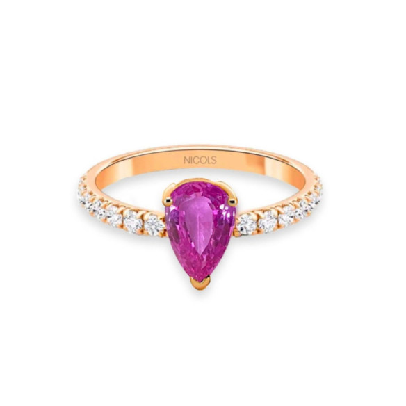 Anillo pera Lolita Zafiro rosa y Diamantes 0.80 Oro Rosa - Bagues en saphir