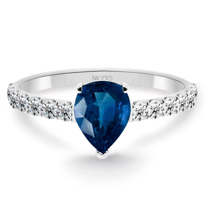 Anillo pera Lolita Zafiro y Diamantes 0.85 Oro Blanco - ANILLOS