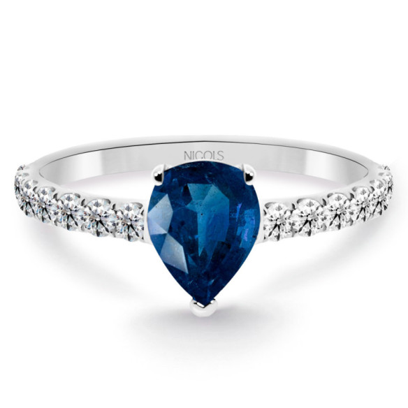Anillo pera Lolita Zafiro y Diamantes 0.85 Oro Blanco - ANéIS