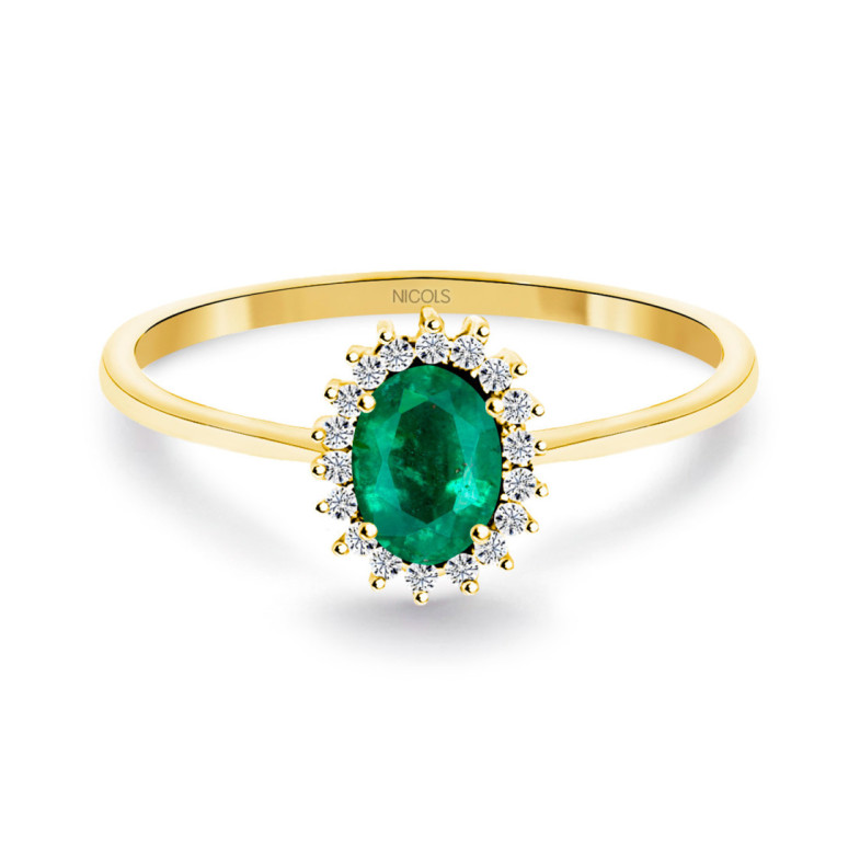 Anillo Esmeralda 0.50 Diamantes Candy Oro Amarillo - Smeraldo