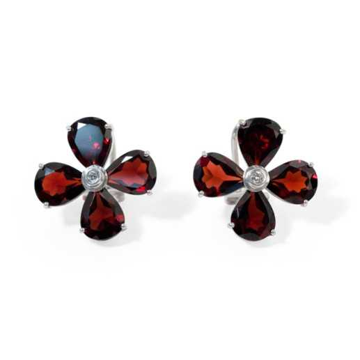 Pendientes Granates Flor - Pendientes de Piedras Roja