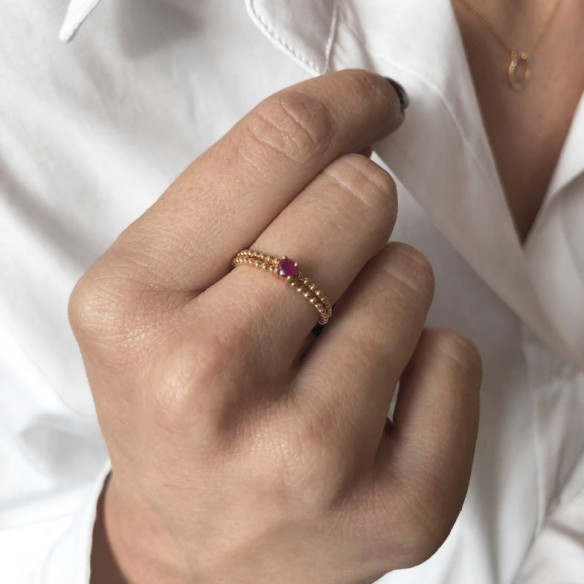 Anillo Rubí Solitario Bolitas - Anillos de Promesa Diamantes