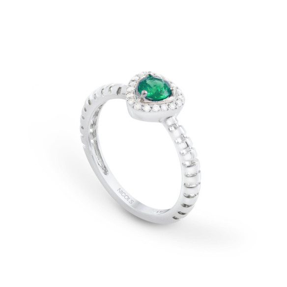 Anillo Esmeralda Verde Y Diamantes Triangle - ANILLOS