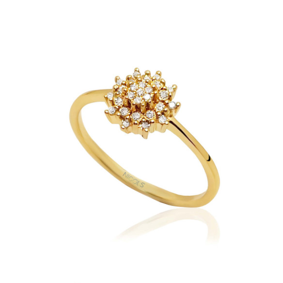 Vintage Gold and Diamonds Ring SNOW FLOWER - Brilliant Cut